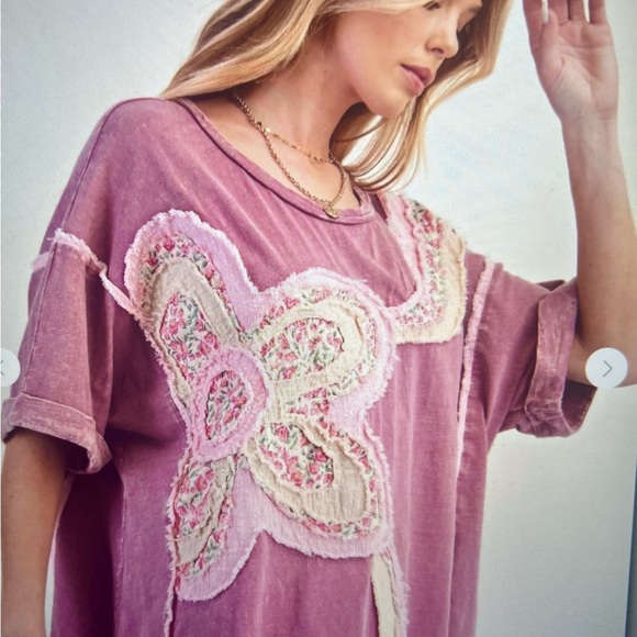 Easel Pink Embellished Oversized Boxy Tee - Picture 1 of 5